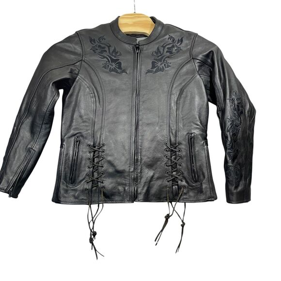 XElement Large Leather Zip Out Lining Insulated Coat Leather Ties Motorcycle - Picture 1 of 12